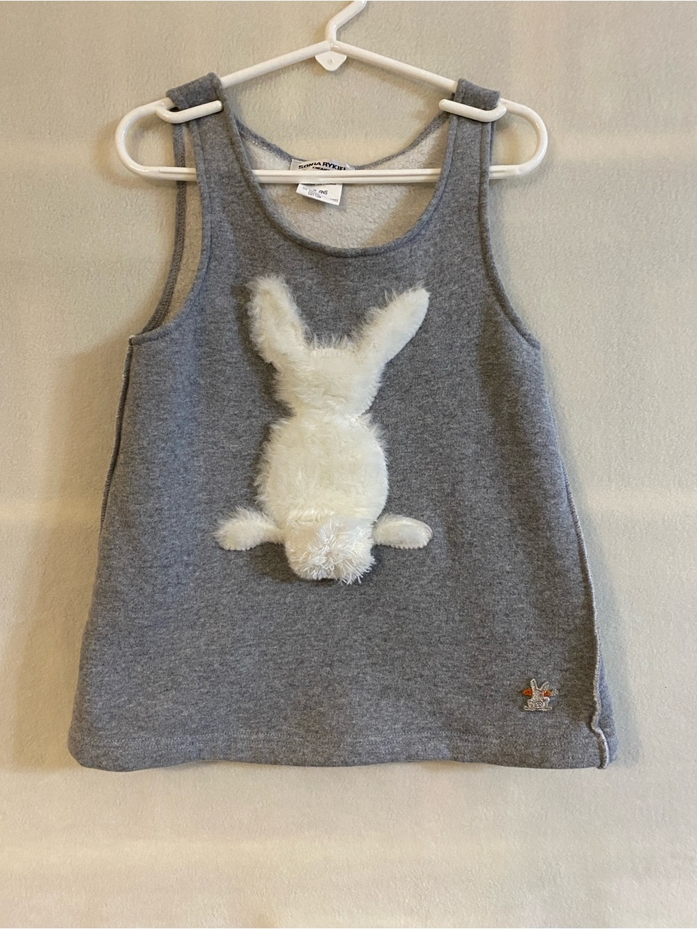 Sonia Rykiel Enfant bunny rabbit applique grey sleeveless jumper dress